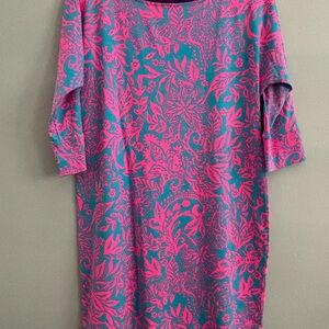 Lilly Pulitzer Braeden Aura Pink Floral Short Dress with 3/4 Sleeve